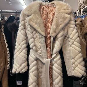 Tourmaline Cream Mink and Leather Vintage Jacket with Leather Belt